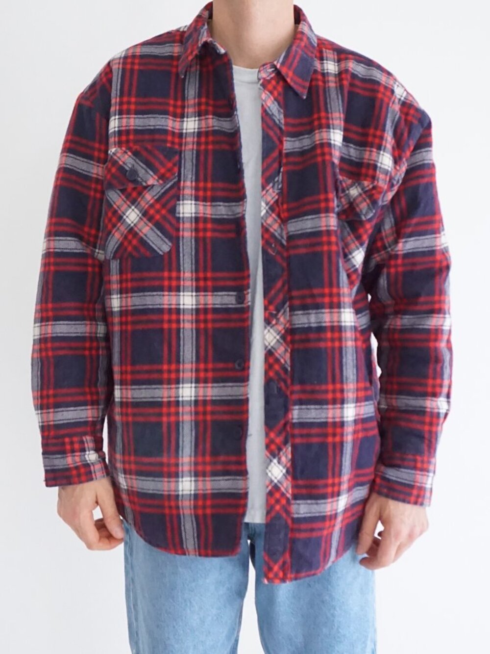 Dickies Red Navy Plaid Quilted Lined Workwear Utility Flannel Shirt Jacket XL